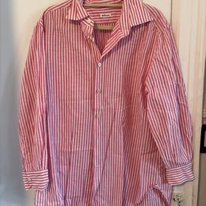 Kiton Pink and White Striped Casual Button-Down Shirt